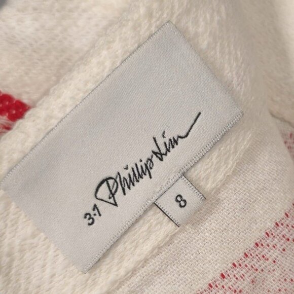 3.1 Phillip Lim LINEN Blend Chevron Red White Skirt A-Line Flare Flounce Size 8 - Picture 3 of 8